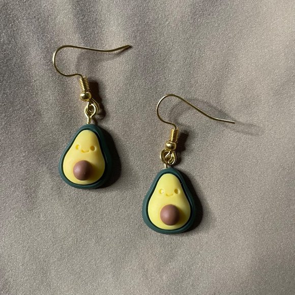 Avocado Smiley Clay Funny Cute Drop Dangle Earrings NEW - Picture 3 of 5